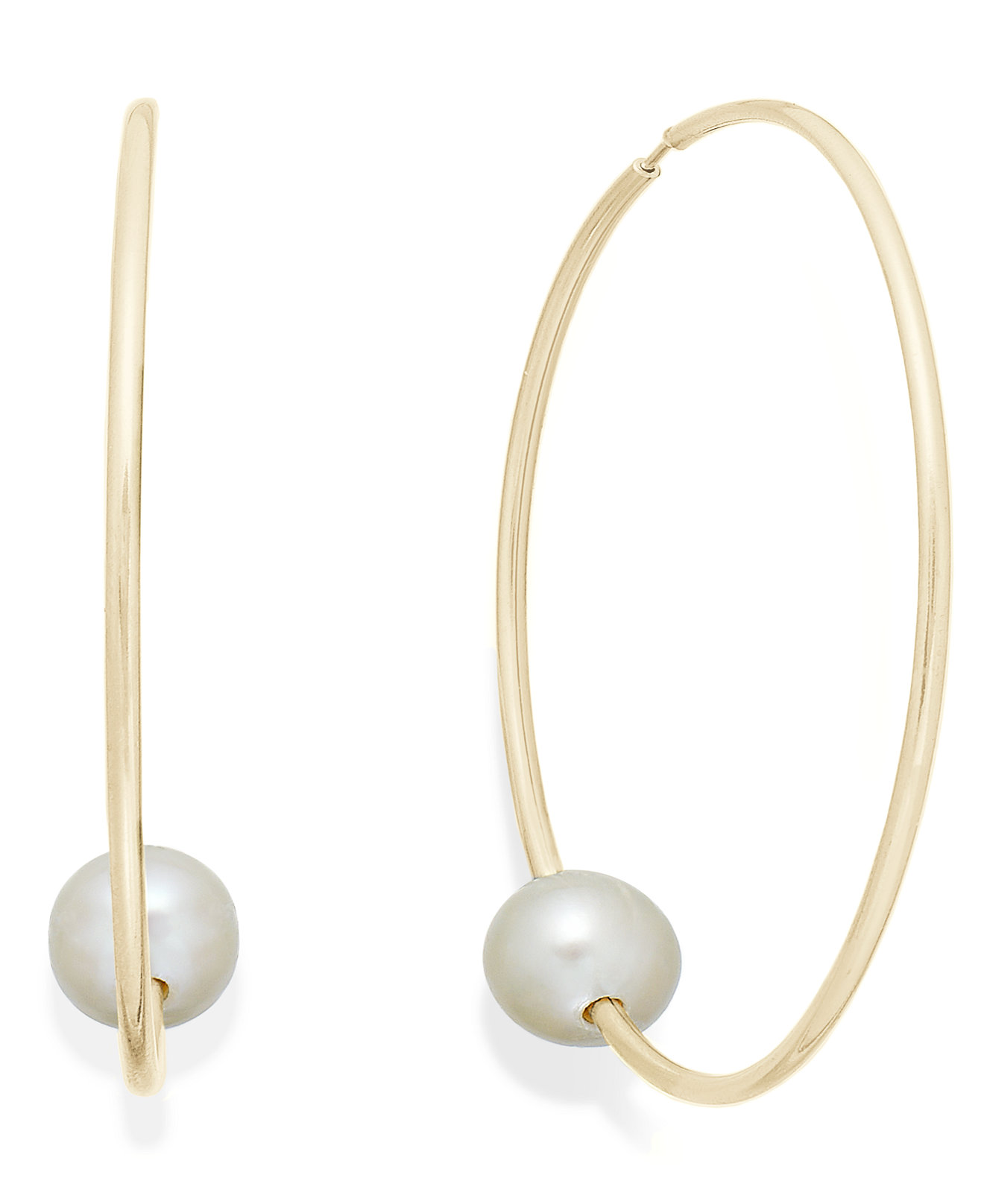 Pearl Earrings, 14K Gold Cultured Freshwater Pearl Hoop Earrings 